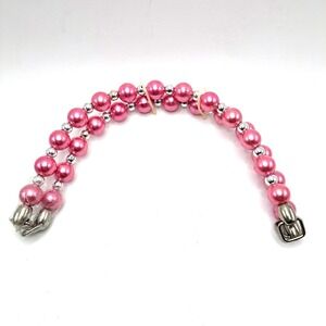 Vintage Pink Faux‎ Pearl Double Strand Purse Handles 8" Bag Hardware DIY NOS
